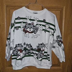 Vintage Bijo Cute Cat Print Sweatshirt, Size L
